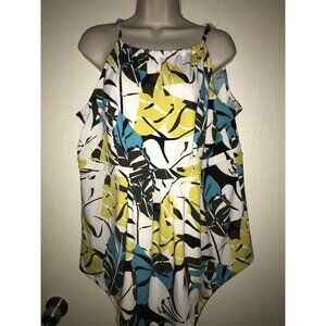 Jules & Leopold Women XL Multicolor Aloha Leaf Sleeveless Stretch Tunic Tank Top